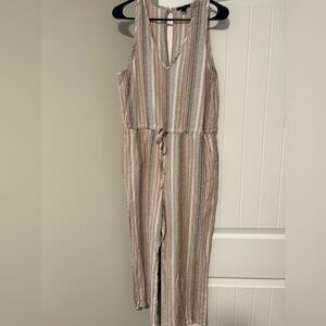 Anthropologie Drew Striped V-Neck Linen Jumpsuit